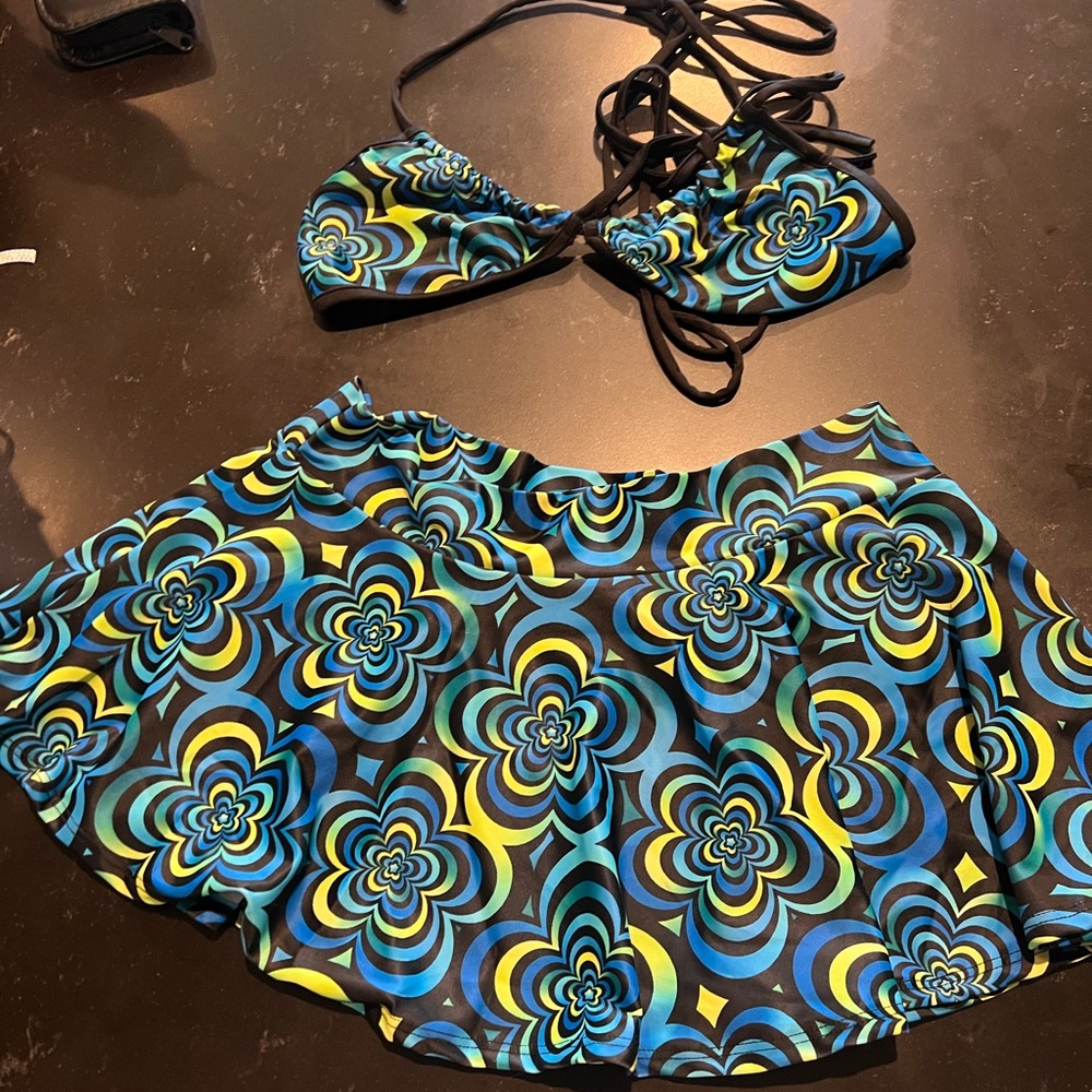 iHeartRaves Blue and Yellow Floral Skirt
